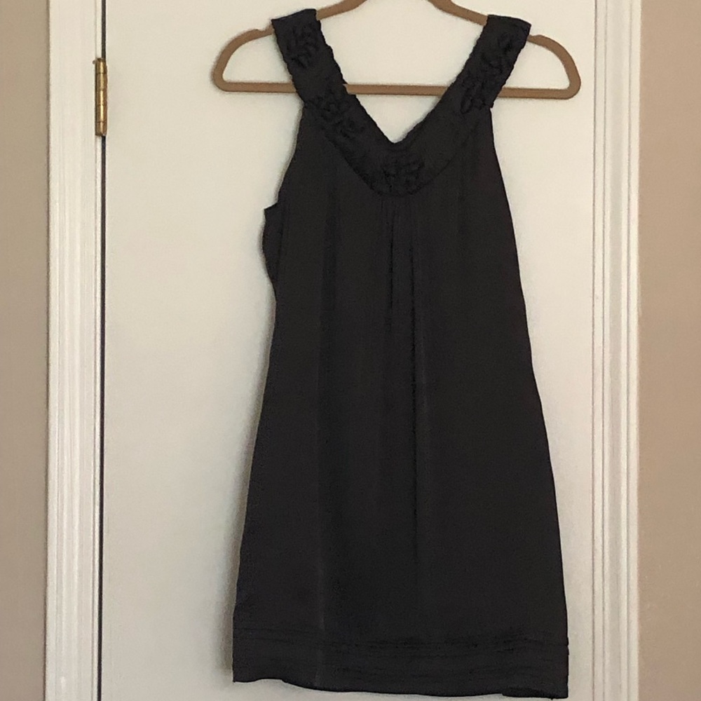 Dark grey v neck silk dress